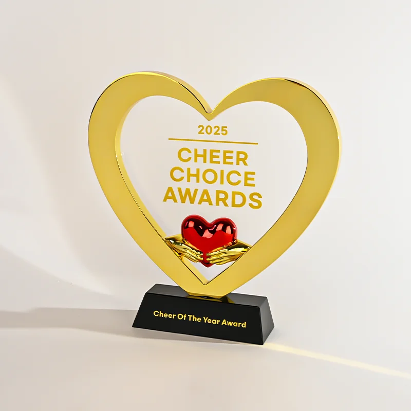 product 2025 new trophy heart shaped crystal glass and metal trophy with edge award for appreciation and ceremony-10