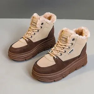 W3679 Women's Thick-Soled Boots Lace-Up Closure Breathable Snow Boots Height Increasing Cotton Shoes