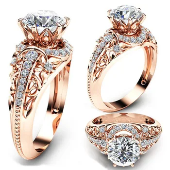 Drop shipping 14K Rose Gold Filled Micro Inlaid Diamond Ring for Ladies White Topaz Gemstone Dainty rings Manufacturer