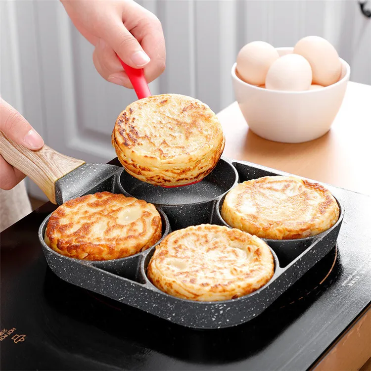 Non-stick Fried Egg Pot Flat-bottomed Frying Pan Kitchen Cooking Pot Omelette Pan 4-hole Medical Stone Frying Pan