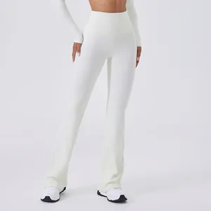 Solid Color Custom Logo  Sexy Back Waist Design  Breathable 4-Way Stretch Sports Bottom High Waist Flare Legging for Women