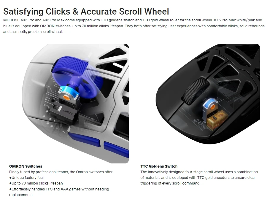 MCHOSE AX5 Series Ergonomic Wireless Gaming Mouse with Three Modes