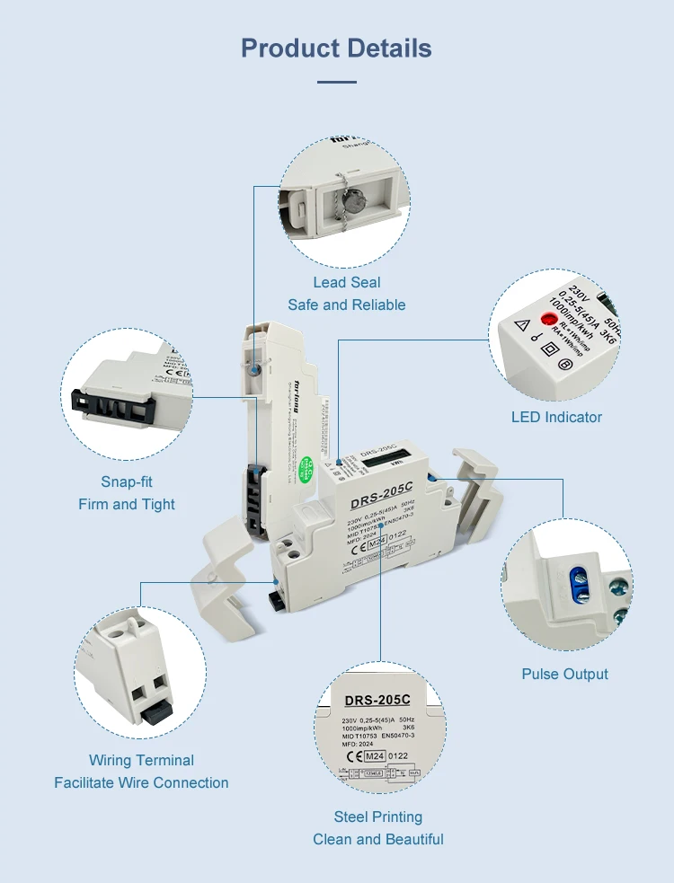 RS485 Modbus Single Phase DIN Rail Energy Meter (DRS-205C)| Alibaba.com
