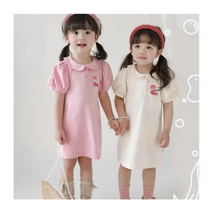 Custom High Quality 100%Cotton Latest Children Dress Designs With Ruffles Little Girls Dresses Kids Puff Sleeves Dress
