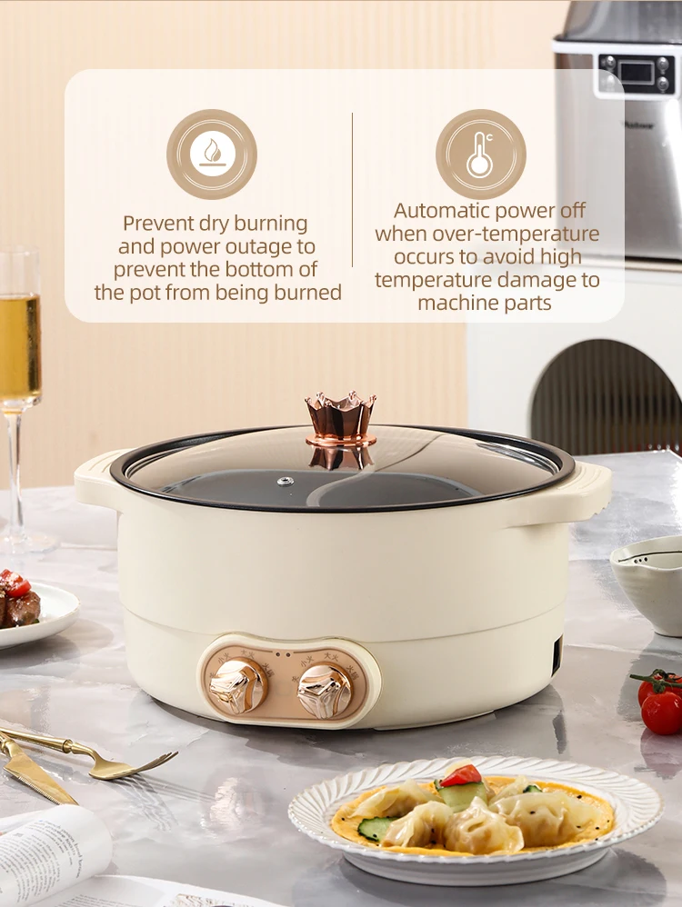 2024 New Design 2 Controller 220v 1600w Fast Working Pottery Crystal Inner Pot Kitchem 2 Compartment Electric Cooker Hot Pot