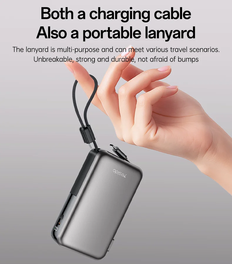 Yesido 10000mAh 22.5W Fast Charging AC+DC Retractable Cable Digital Display Screen Power Bank With AC Charger YP90