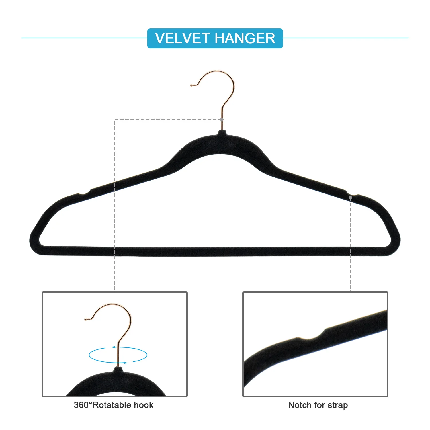 High Quality Velvet Hanger Black Velvet Flocked Garment Hangers With