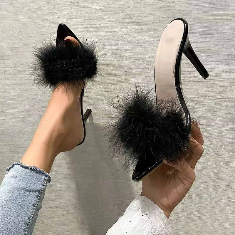 Zapatillas de plataforma con pelo y tacón para mujer, zapatos de