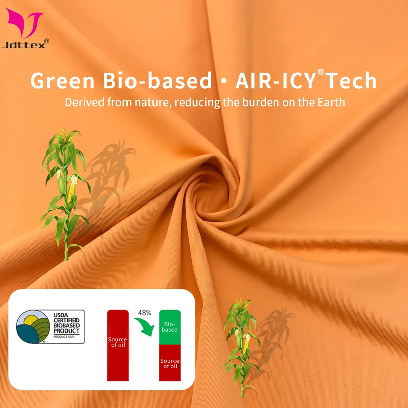 Bio Based Nylon Easy to Clean Cool Feeling Moisture Wicking Functional Spandex Stretch Fabric for Sports Wear manufacture