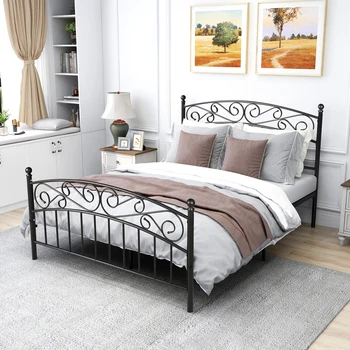 Sturdy New Design Metal Bed Frame with Headboard and Footboard Single Platform Metal Bed Frame