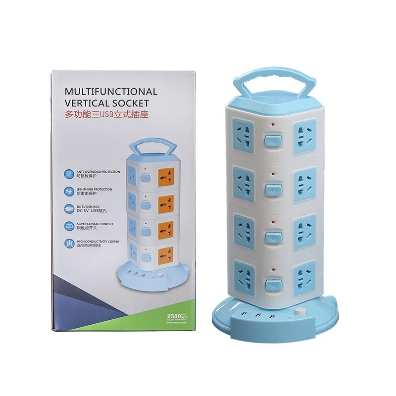 Multi Layer Outlet Plug Adaptor Power Socket Tabletop Vertical Tower USB Extension Board Cable Socket
