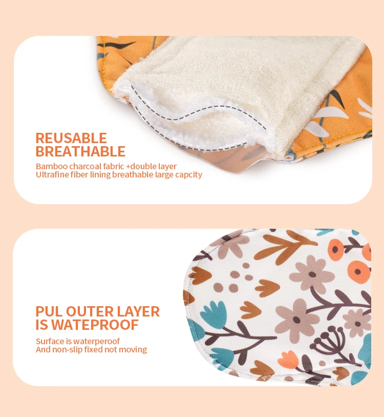 4pcs/set Heavy Flow Reusable Sanitary Pad Washable Sanitary Napkin Pads