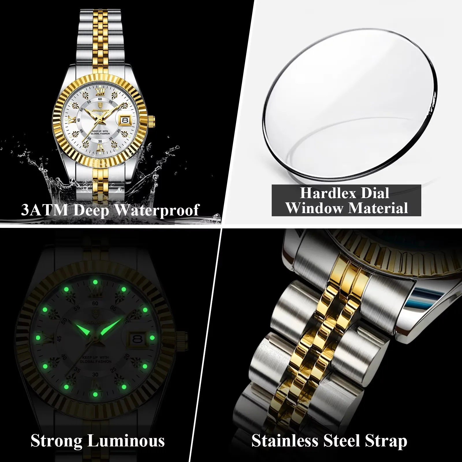 POEDAGAR 780 Elegant Women's Watch Waterproof Night Light Date Exquisite Woman's Watch S aperçu 6