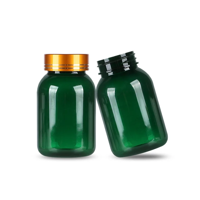 Wholesale Custom Green PC Medicine Container Bottle 100cc-175cc with Screw Cap for Vitamin Capsules Screen Printed Surface