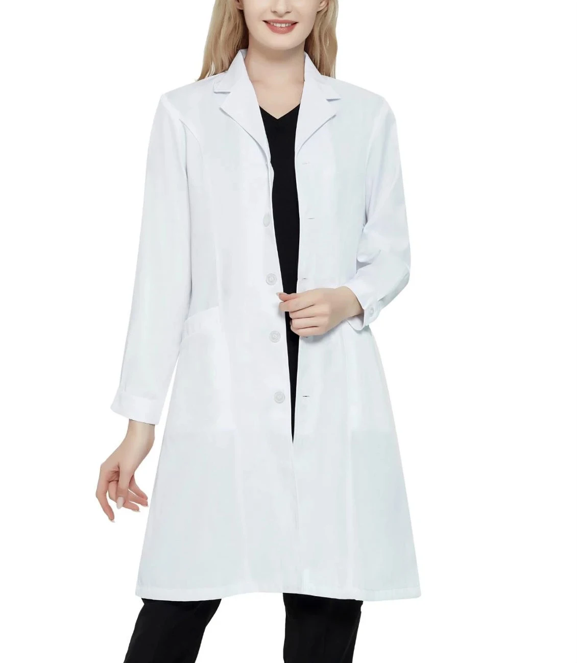 Professional Lab Coat for Women,White Medical Doctor Workwear,Slim Fit,3 Pockets 