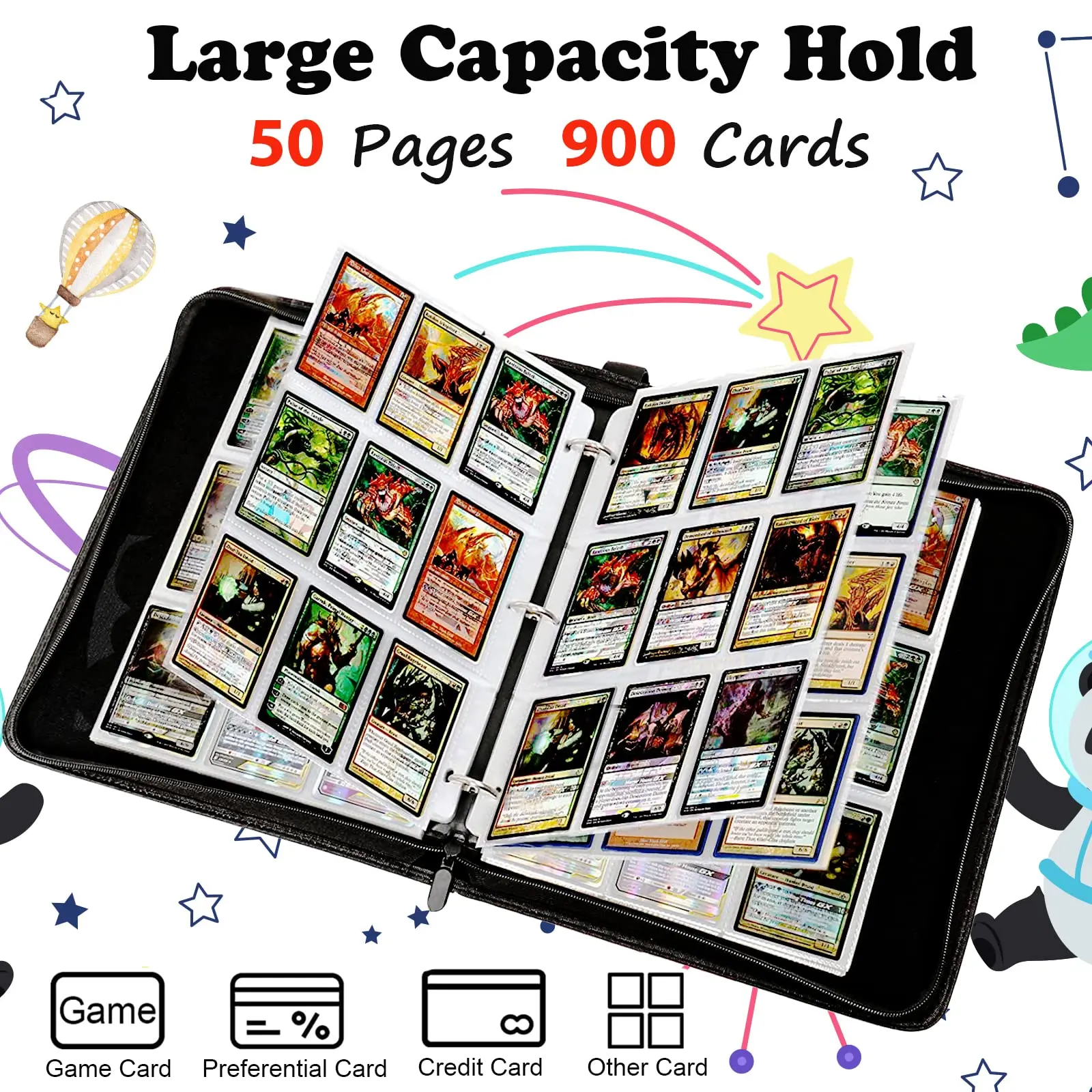 9 Pockets Top Loader Binders Pu Leather Collection Premium Trading Card