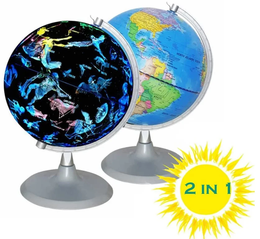 High Grade 2 In1 Illuminated constellation tellurion  Interactive Earth Globe with World Map with matte metal base