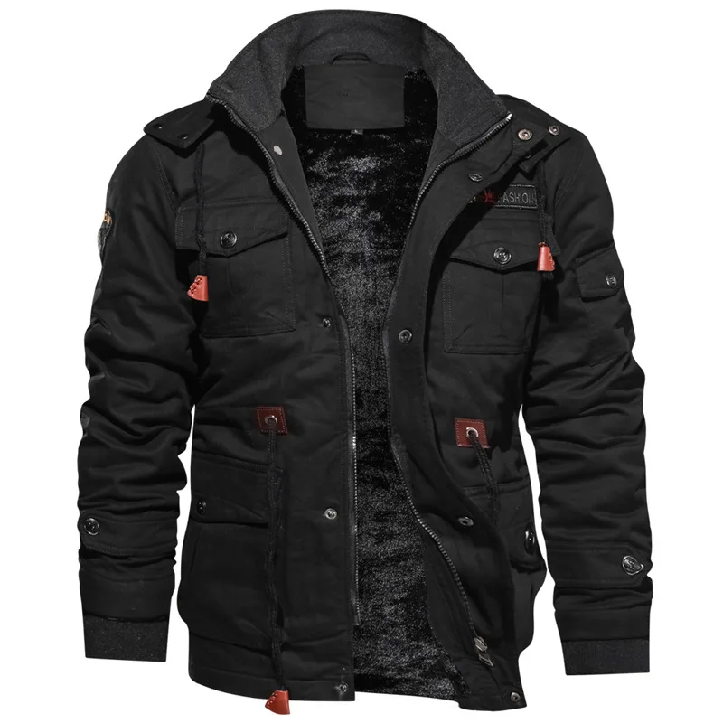2024 New Fashion Men Winter Warm Zipper Pocs Long Sleeve Hooded Coat Stand Collar Solid Color Fleece Thick Casual_voghion.com