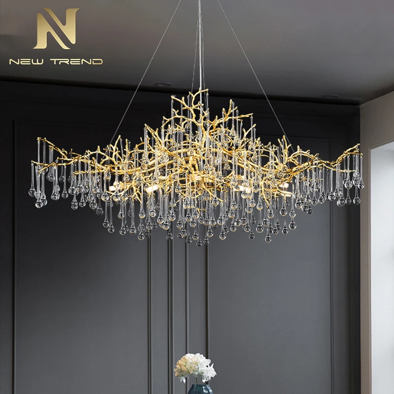 LC-QM07 Modern Indoor Decoration Plating Gold Villa Home Living Room Dining Living Room Glass Branch LED Chandelier 