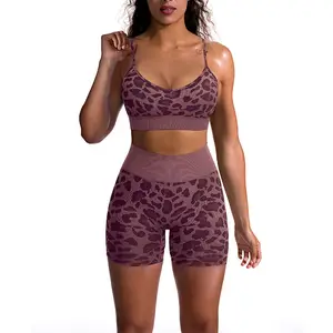 High Quality Seamless Yoga Bra Shorts Set for Women Sexy Solid Leopard Breathable Lightweight Elastic Waist Closure Plus Size