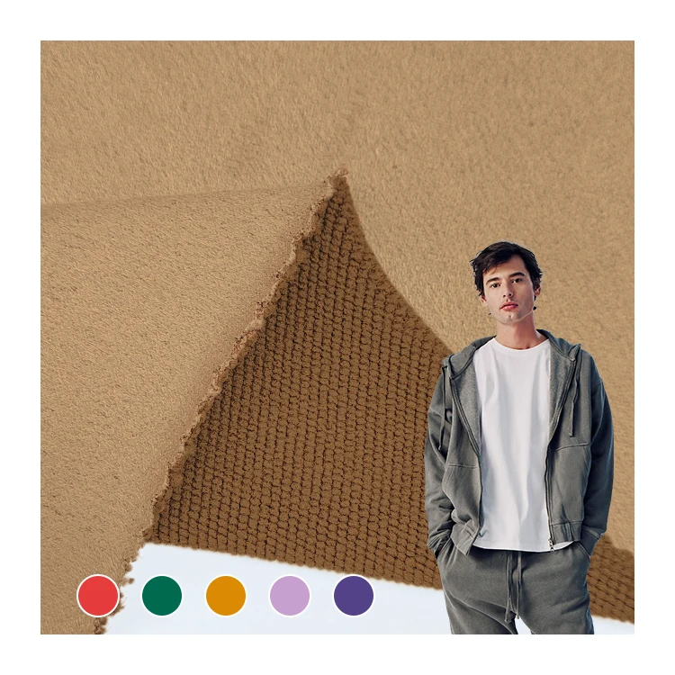 Soft Hand Feel Knitted Suede Fabric 86 Polyester 14 Sorona Material Solid Terry Fabric for Cloth