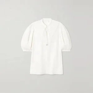 Clothing Manufacturer Custom Spring Summer White Crew Neck Short Sleeve Elegant Casual Cotton Women Shirt