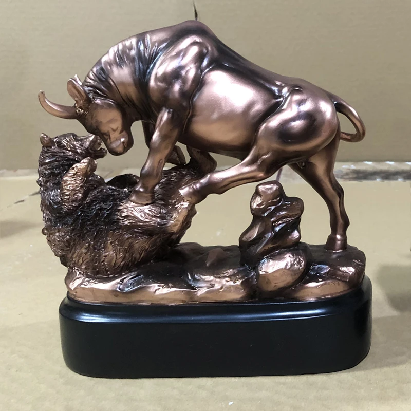 Wall Street Stock Market Charging Bull Trouncing Bear Statue With