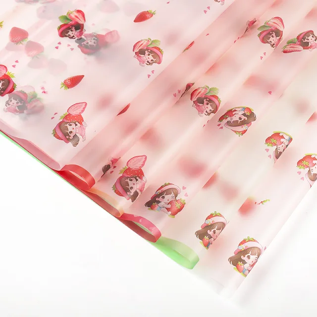 New design frayed strawberry wrapping paper flowers korean floral paper custom gift decoration for christmas gift