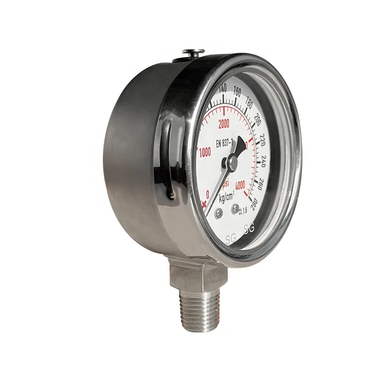 2.5Inch 304/316 4000psi 28kg Bourdon Tube Diaphragm En837-1 All Stainless Steel Pressure Gauge