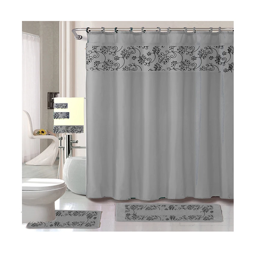 ALL FOR YOU 18 Piece Embroidery Banded  Shower Curtain Bath Set *10 color 