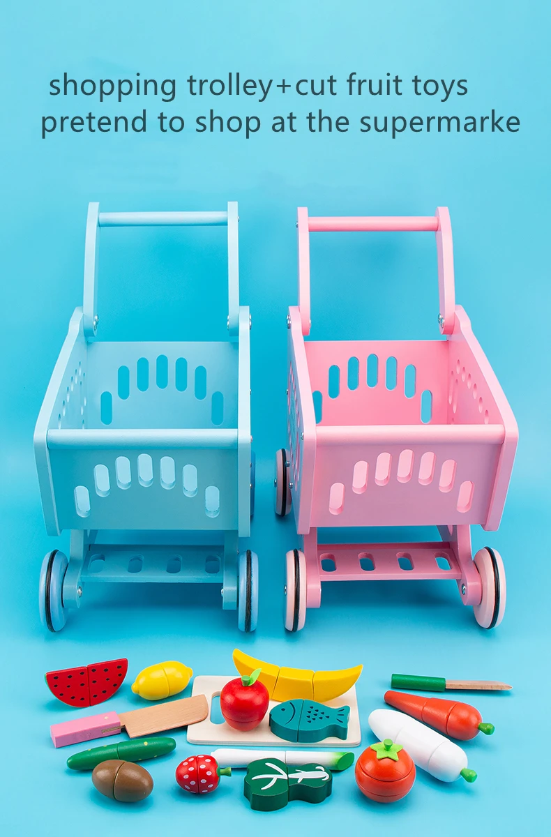 Wooden Toy Shopping Shand Carts Trolleys Children Kitchen Toys Buy