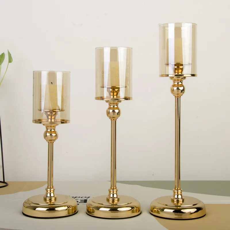 Plating Gold Wholesale Glass Metal Candle Holder For Wedding Home