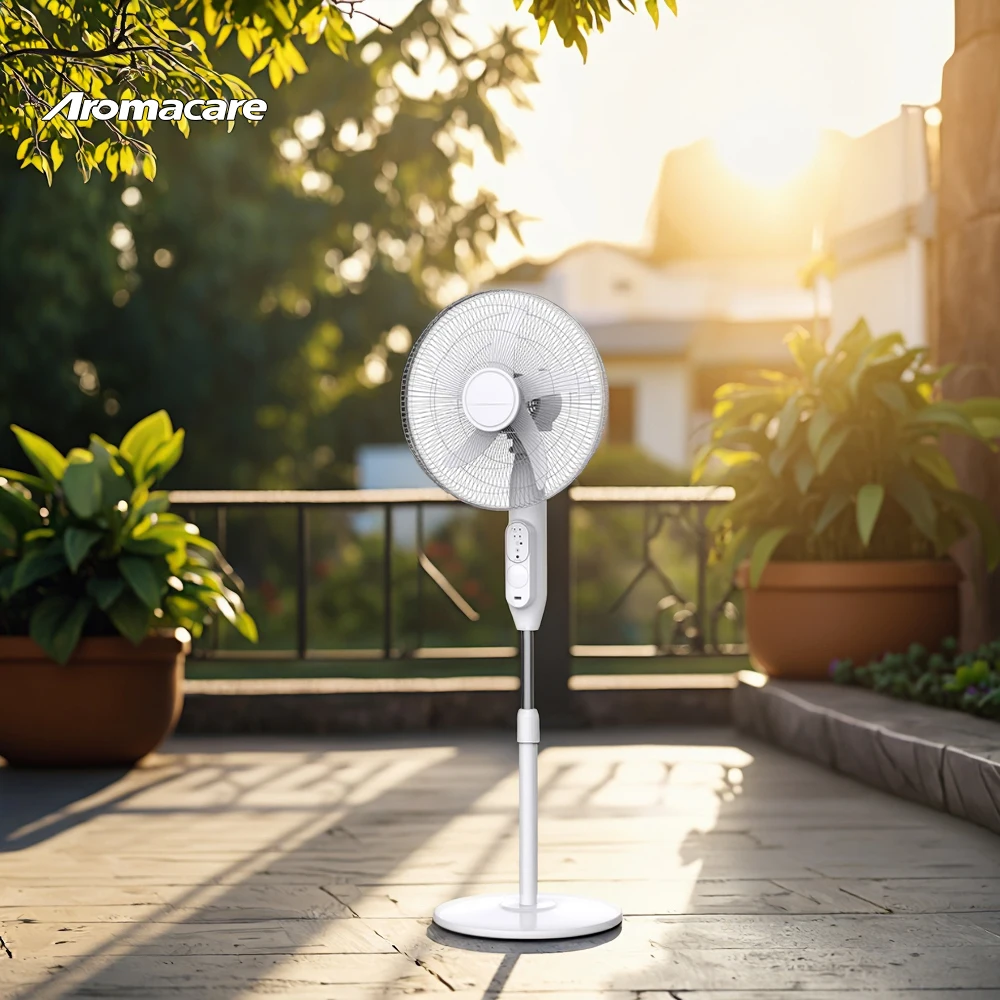 Aromacare 4800mAh Lithium Battery Powerful Large Rechargeable Fan Solar Fan 16 Inch Rechargeable Standing Fan With LED Light