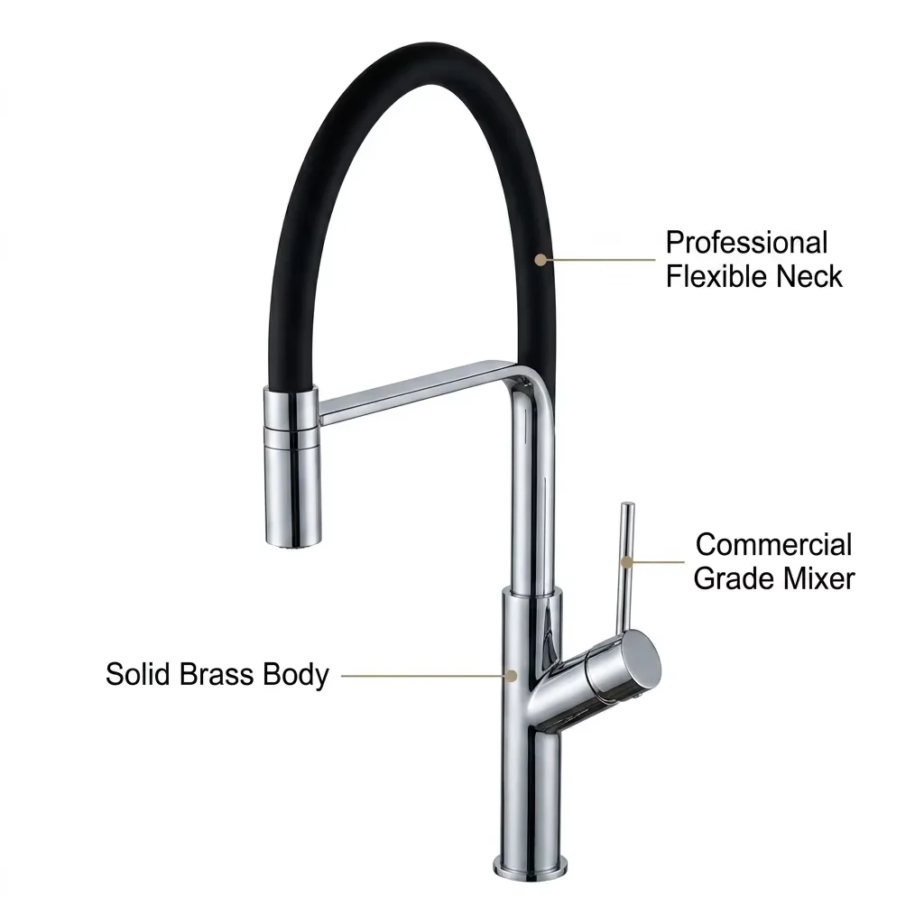 Single handle brass kitchen faucet overview Modern brass kitchen faucet with black flexible hose