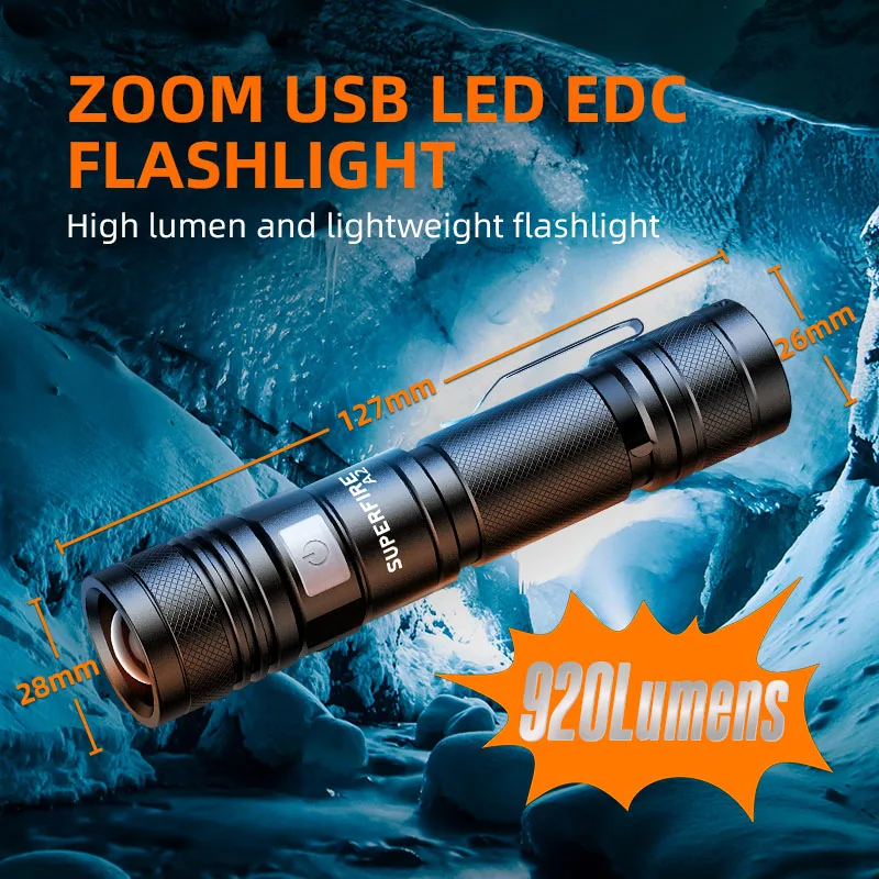 Portable Mini Flashlights Torches Rechargeable Zoomable 18650 EDC Flashlight  Led Torch Light for Outdoor