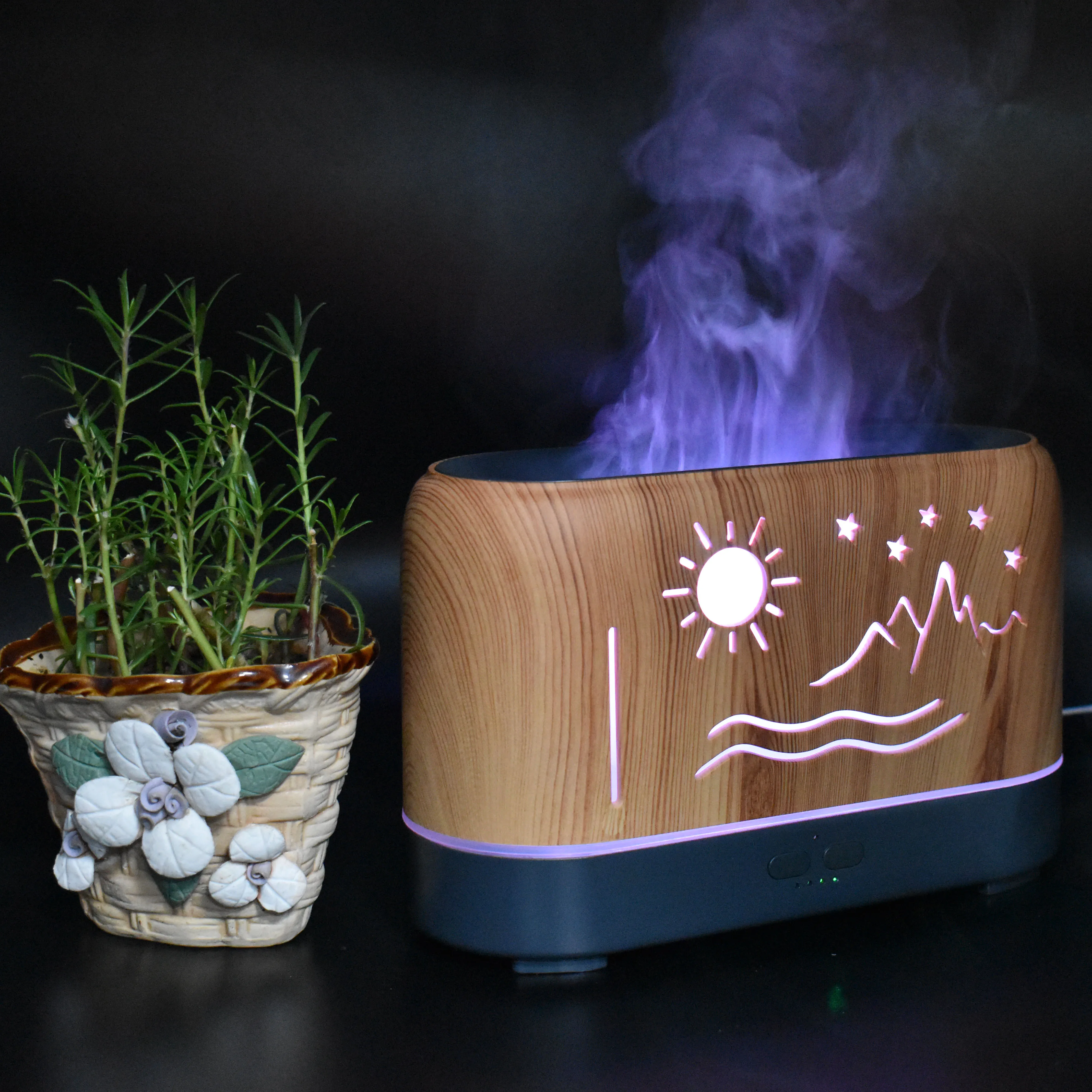 250ml Portable Fire Flame Lamp Diffuser Air White Noise Humidifier