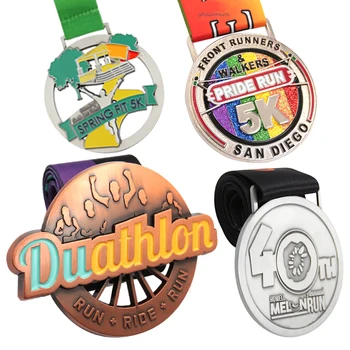Manufacturer no minimum event 5k 10k finisher metal fun virtual runner award 3d sport race custom running medals with ribbon