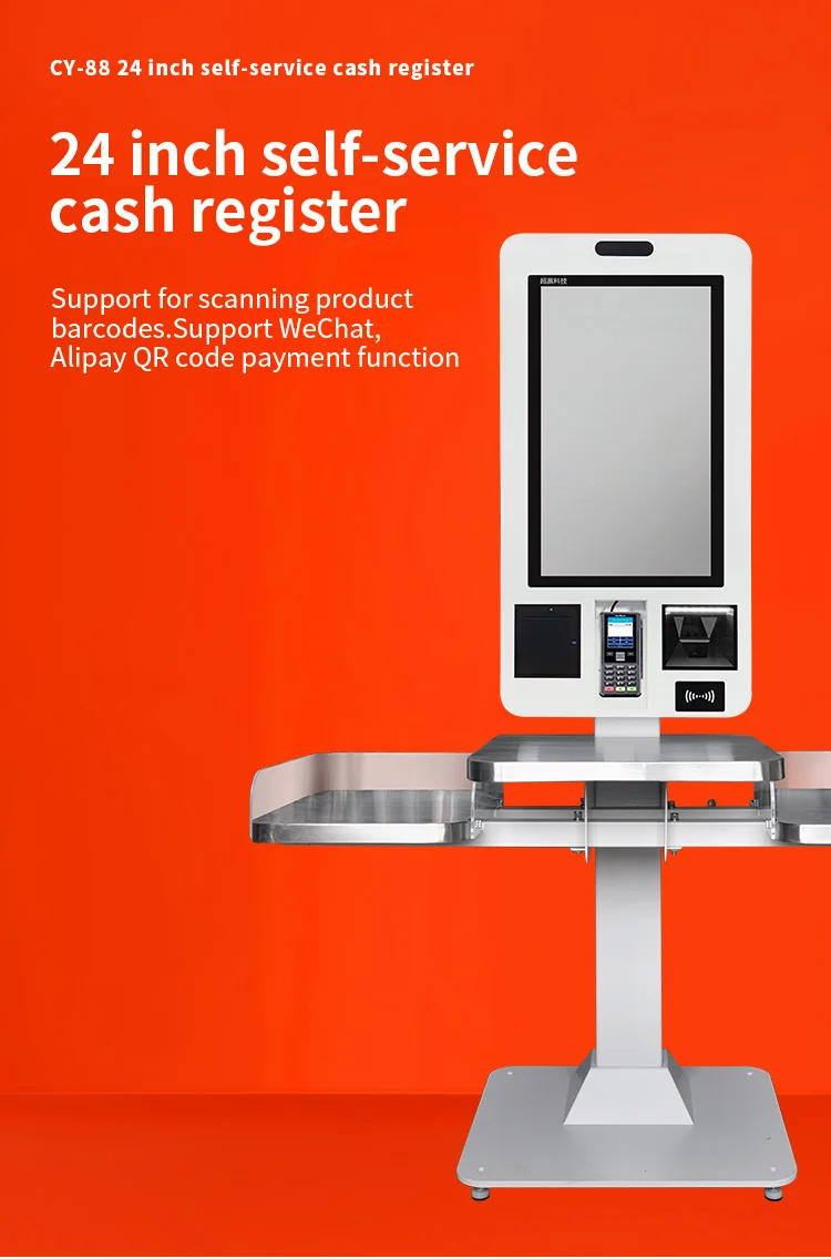 Self Service Kiosk with Pos Card Reader Slot Cash Register Billing Machine Pos Systems 80mm Automatic Cut Printer Scanner Pos