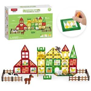 EPT 80 Piece STEM Learning Travel Toy Set Boys and Girls Magnetic Tiles Window Art with Glue Paint Magnetic Blocks
