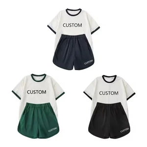 YOEHYAUL Summer 100% Cotton Sport Wear Set Kids Custom Logo Casual Boy Short Sets Letter Print Kids T-shirt Set