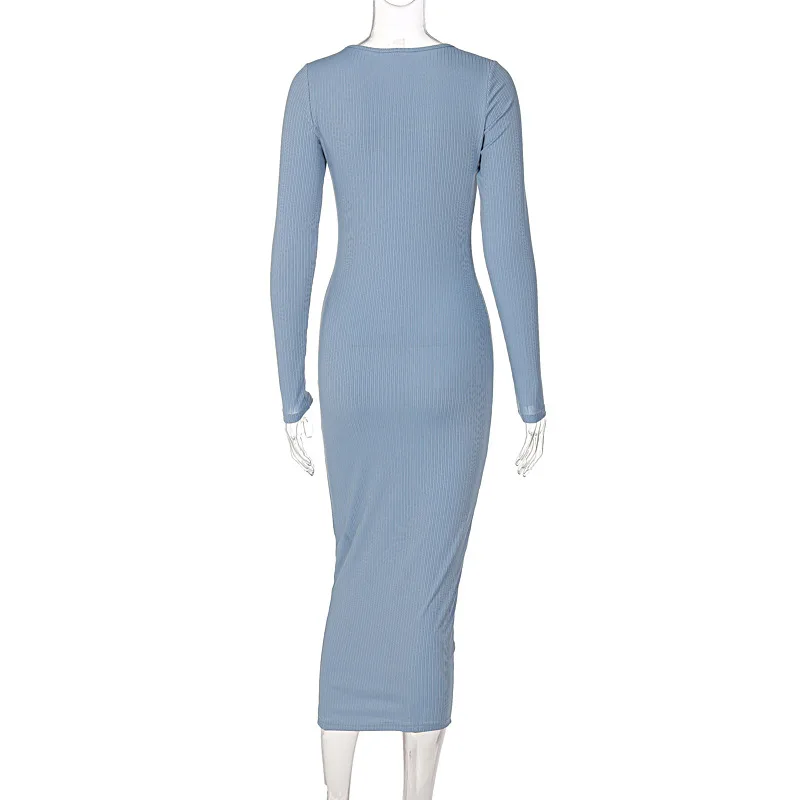 [EWQ] Long Sleeve O Neck Slim Modern Lady Dresses 2023 Spring New Fashion  Trend Ladies Knit Dresses Beautiful Clothes Y2497