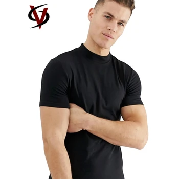 Wholesale Slim Fit 96% Cotton 4% Elastane Blank T Shirts OEM Label Muscle Fit Mock Neck T-Shirt for Men