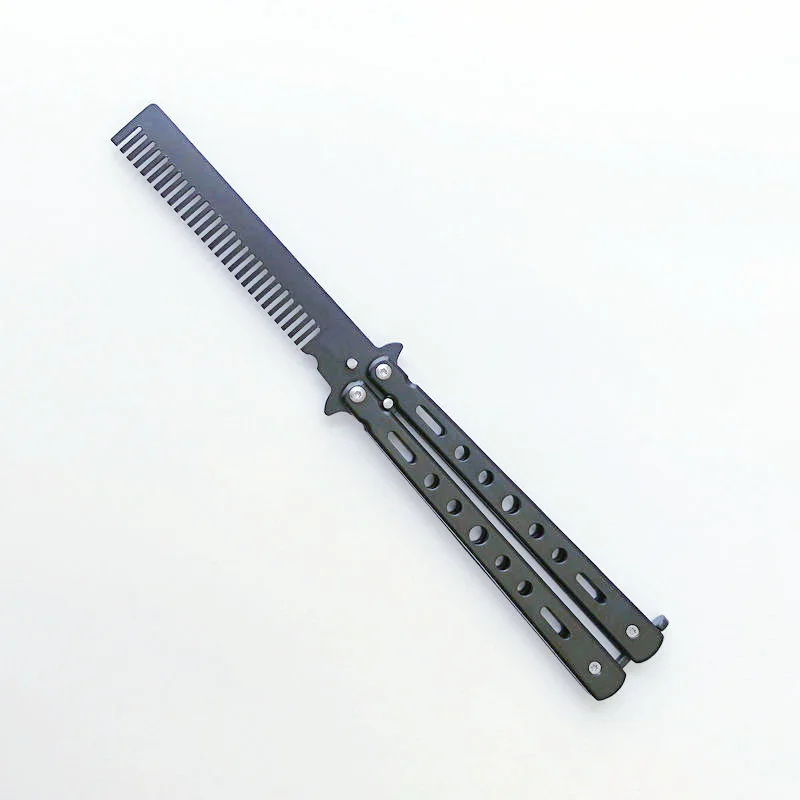 Wholesale Stock Unsharpened Metal Exercise Training Knife Stainless Steel Dull Blade Comb Butterfly Knife