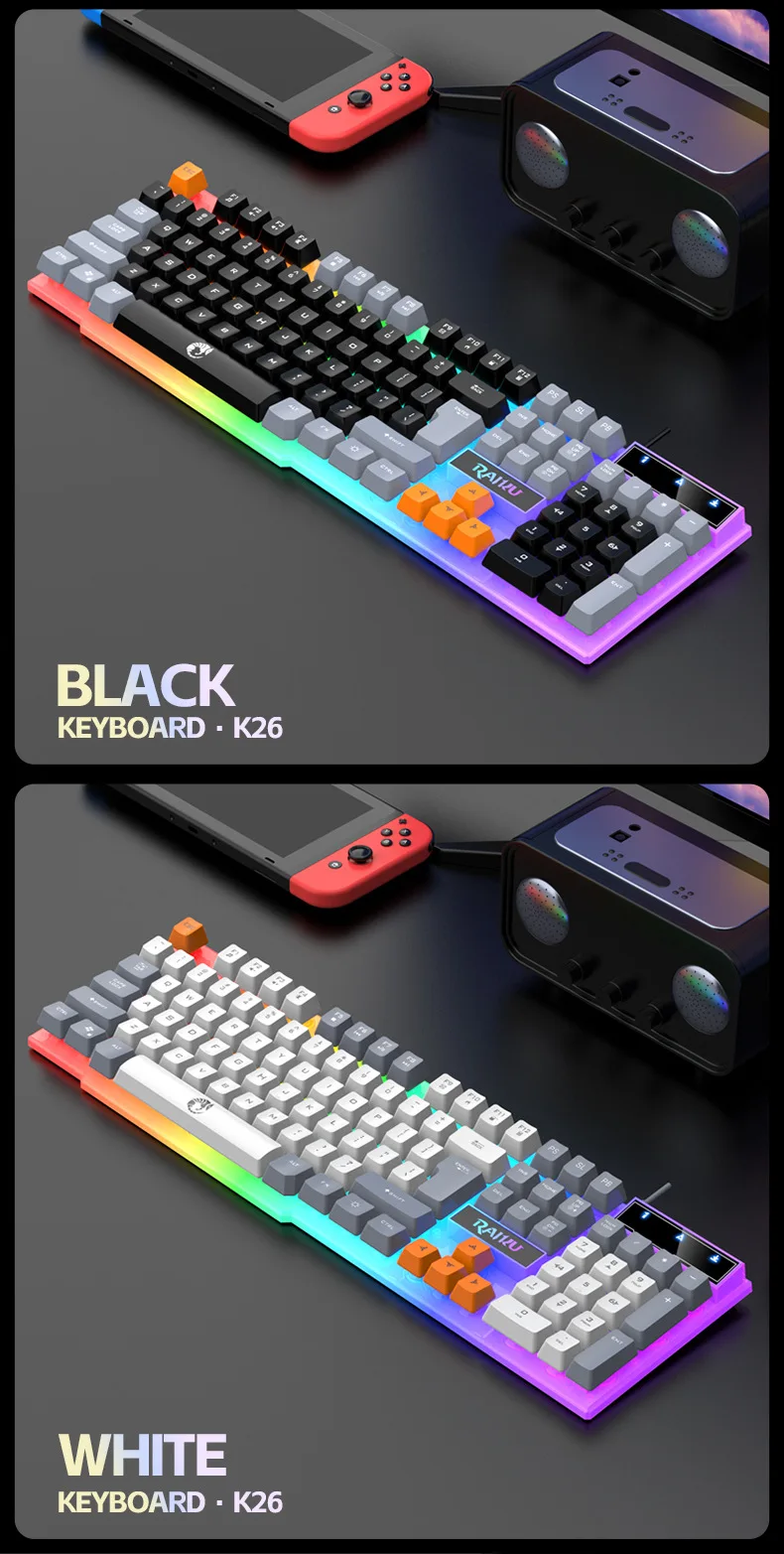 RAIKU T26 Tri-Color LED Gaming Mouse and Keyboard Set for Phone Use ...