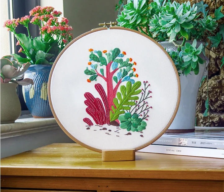 Cross Stitch Kit Stamped Cross-Stitch Diy set Embroidery Starter Kit Set With Flowers Plants Pattern