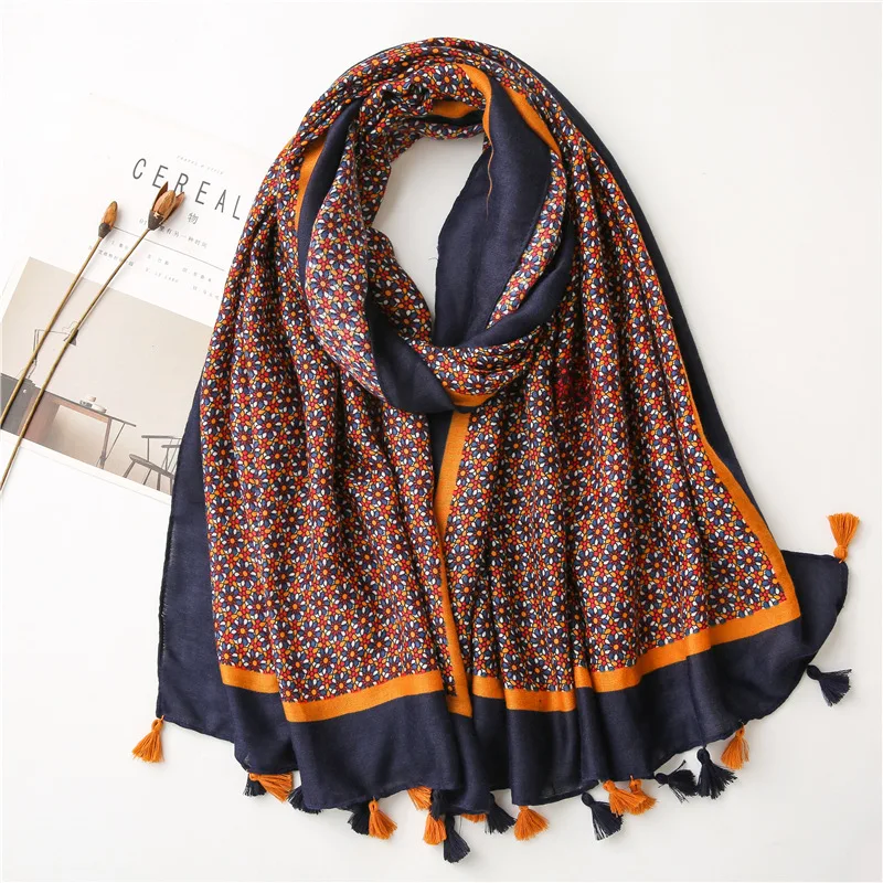 Dropship Autumn New Scarves Ethnic Style Cotton Hemp Flowers Retro Shawl  Scarf Wholesale Factory Stall Wholesale to Sell Online at a Lower Price