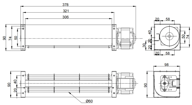Tangential Fan, 230V, 60mm, Aluminum - detail 8