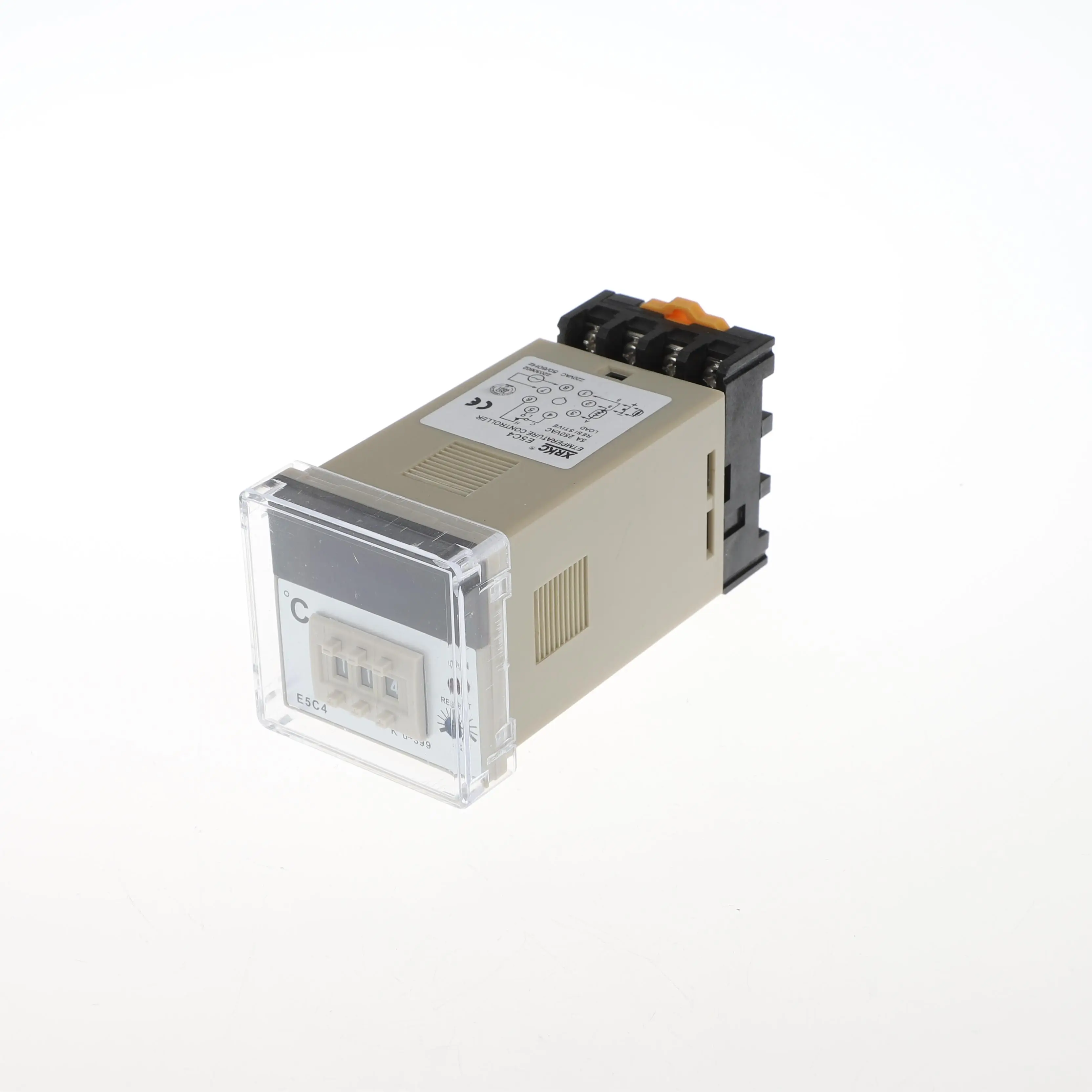 Rail E5C4 Temperature Controller Digital Display Thermostat 220VAC K-type Input 0-399°C with 8-Pin Base for Industrial Heating