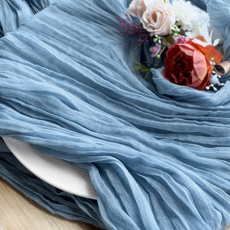 New Tulle Dusty Blue Cheesecloth Table Runner 2022 Wedding Decoration
