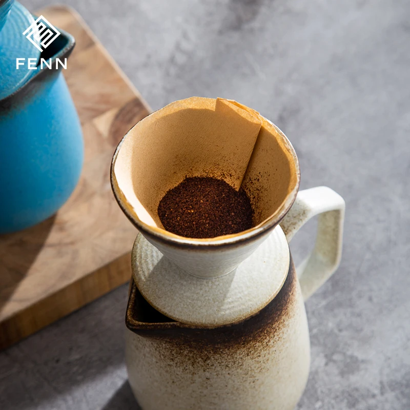 Other Travel Coffee Maker 620ML Vintage Handmade Stoneware Coffee Pot Dripper Filter Ceramic Espresso Pour Over Coffee Maker